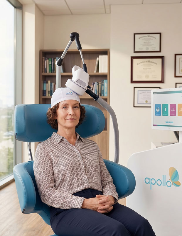 A woman getting TMS therapy in West Palm Beach at Hope Therapeutics Accelerated Care
